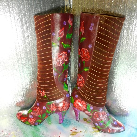Artisan Shoes - VTG OOAK floral suede boots Never Promised You a Rose Garden burgundy leather